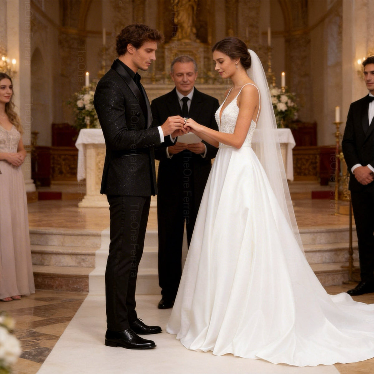Abito da Sposa Elegante con Scollo Profondo in Pizzo – Vestito Lungo Principessa con Strascico – TheOne Ferrara -835103