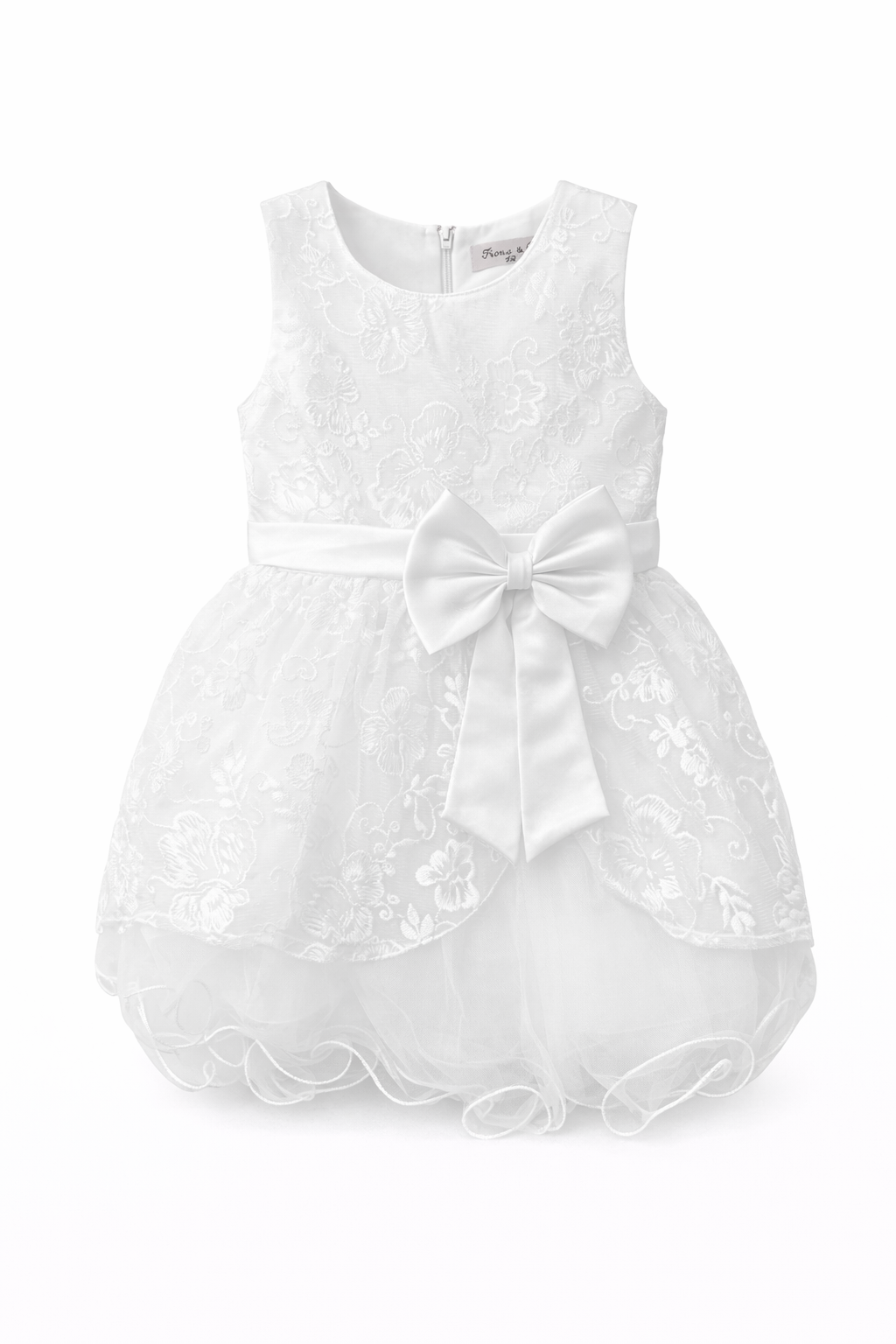 Abito da Battesimo Neonata Bianco 6–36 Mesi – Pizzo Floreale con Maxi Fiocco Cerimonia, Chiesa Compleanno 21017