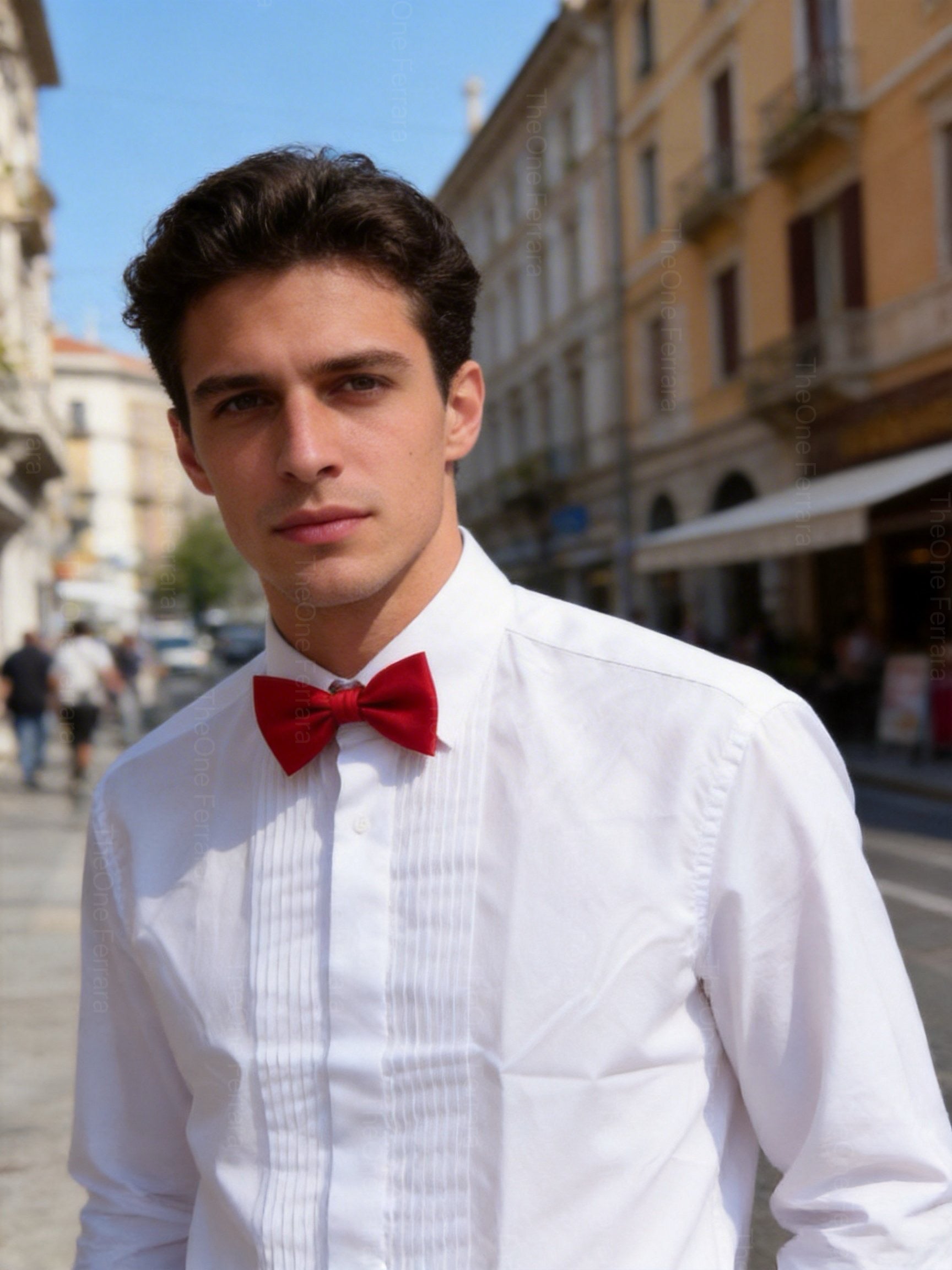 Camicia Elegante Uomo Bianca con Papillon Rosso – 100% Cotone, Stile Italiano, Cerimonia & Business
