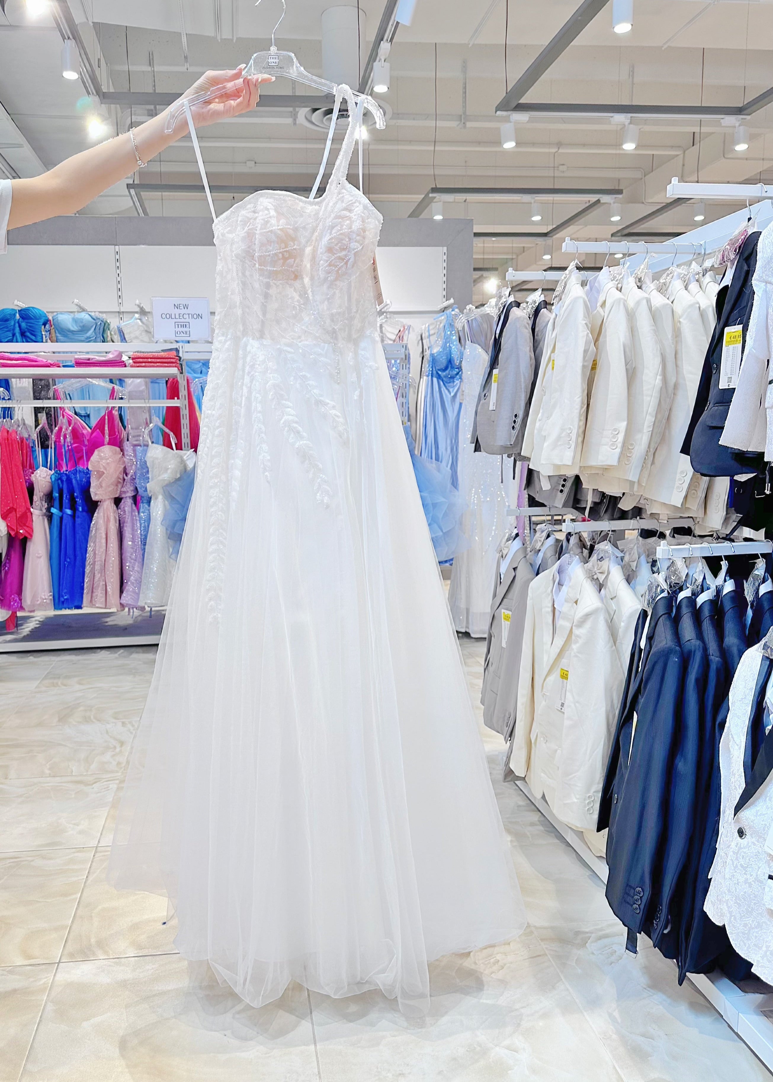 Abito da Sera Asimmetrico in Tulle Blu Reale Bianco