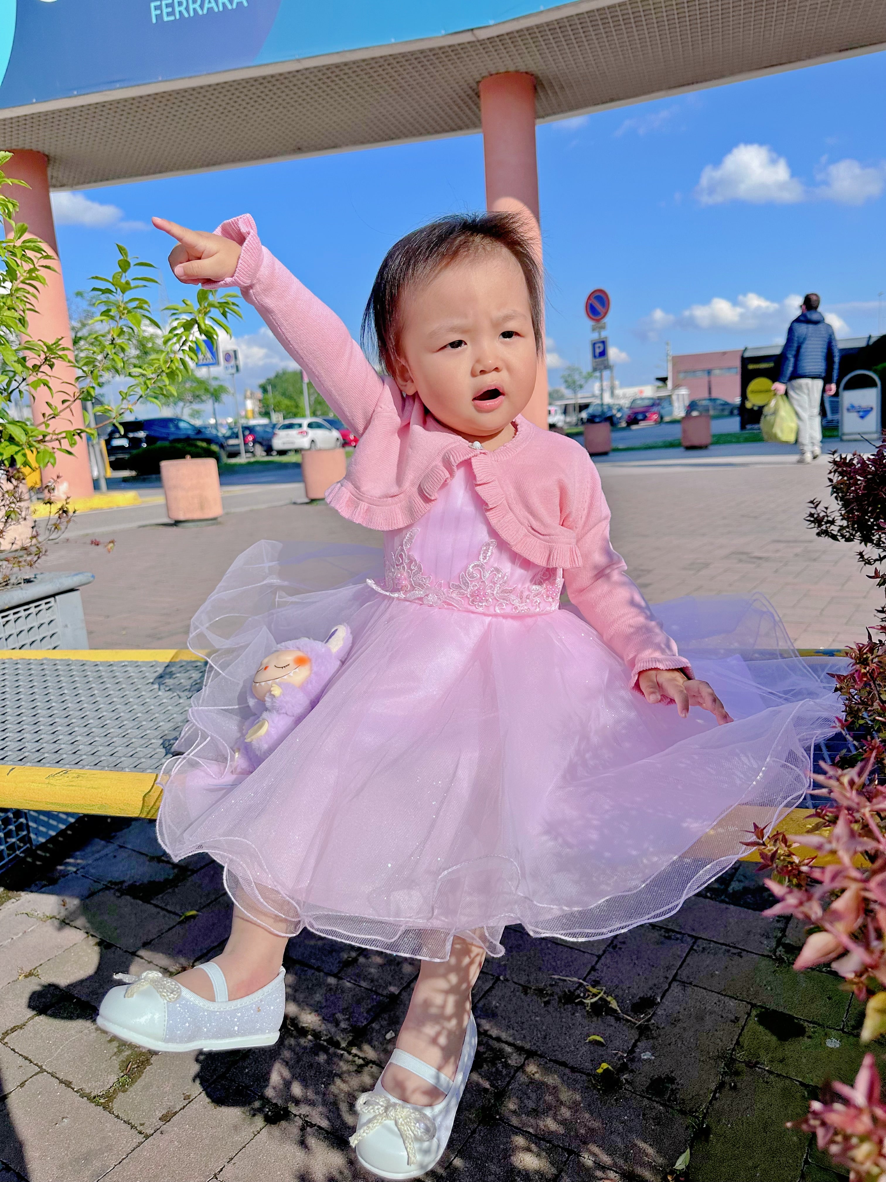 Cardigan in maglia 100% cotone per bambina – Rosa & Bianco