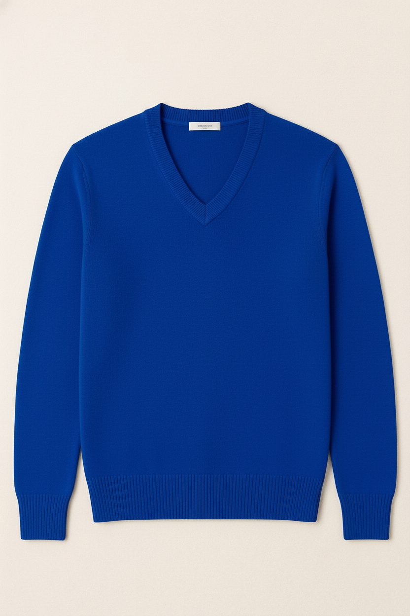 Maglione Uomo Scollo a V in Viscosa - Pullover Elasticizzato Elegante 35607 Blu royal