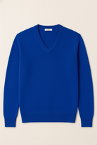 Maglione Uomo Scollo a V in Viscosa - Pullover Elasticizzato Elegante 35607 Blu royal