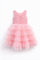 Abito Cerimonia Bambina Rosa Cipria con Tulle Multistrato e Dettagli Strass 2–14 Anni -TheOne
