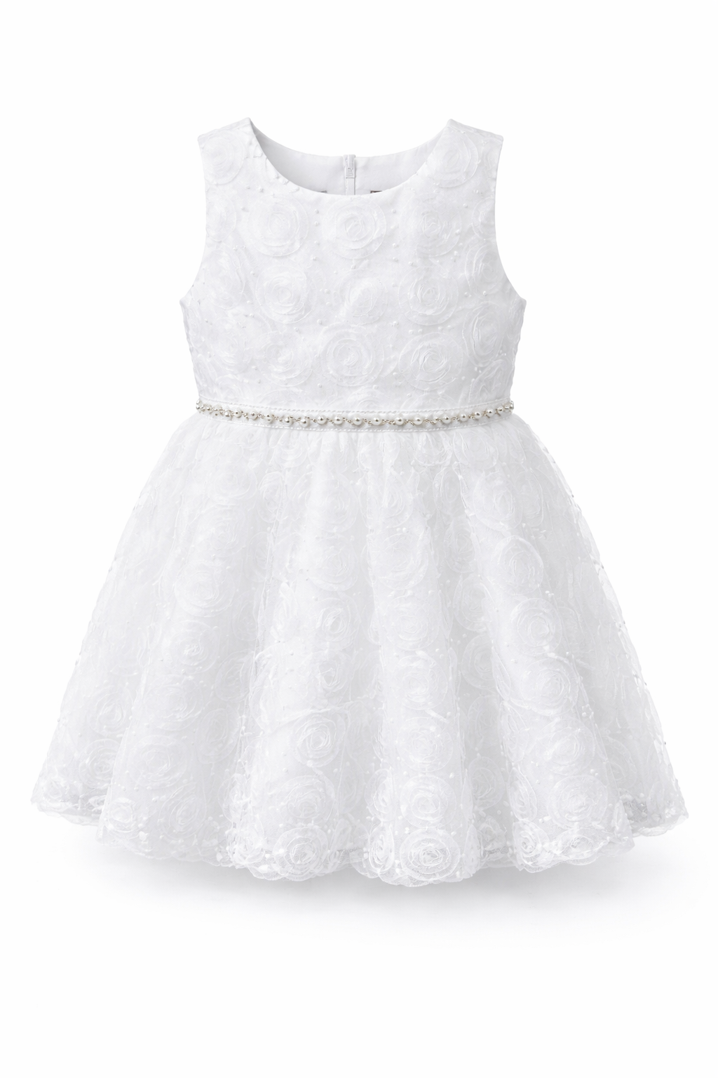 Abito da Battesimo Bambina Bianco 6M–12 Anni – Tulle con Rose 3D e Cintura di Perle | Cerimonia Compleanno 6678 678