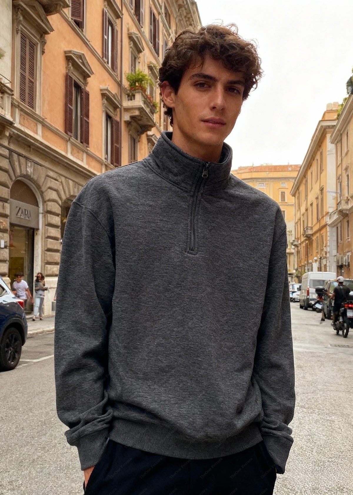 Felpa Unisex con Mezza Zip Foderata in Pile - Pullover Caldo Invernale Grigio