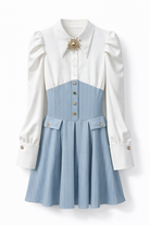 Abito Donna Elegante con Effetto Corsetto e Gonna Plissettata Camicia Strutturata Chic 89859 Azzuro taglia unica 45-55kg