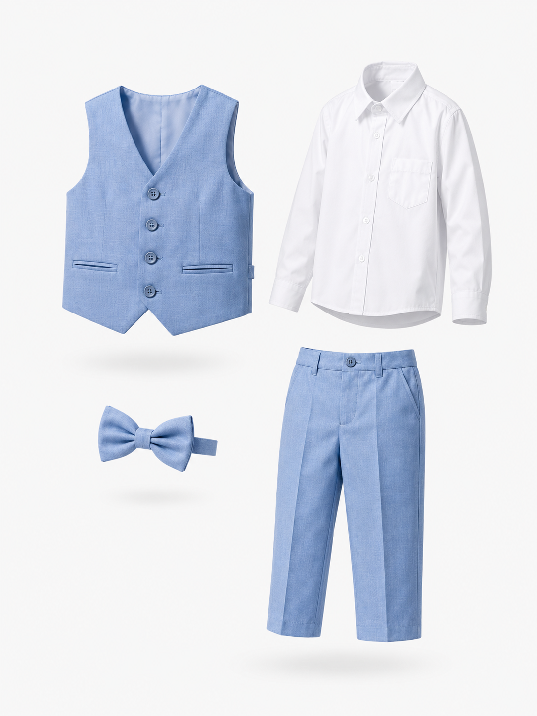 Completo Elegante Bambino Celeste 5 Pezzi con Giacca Gilet Pantaloni Camicia e Papillon