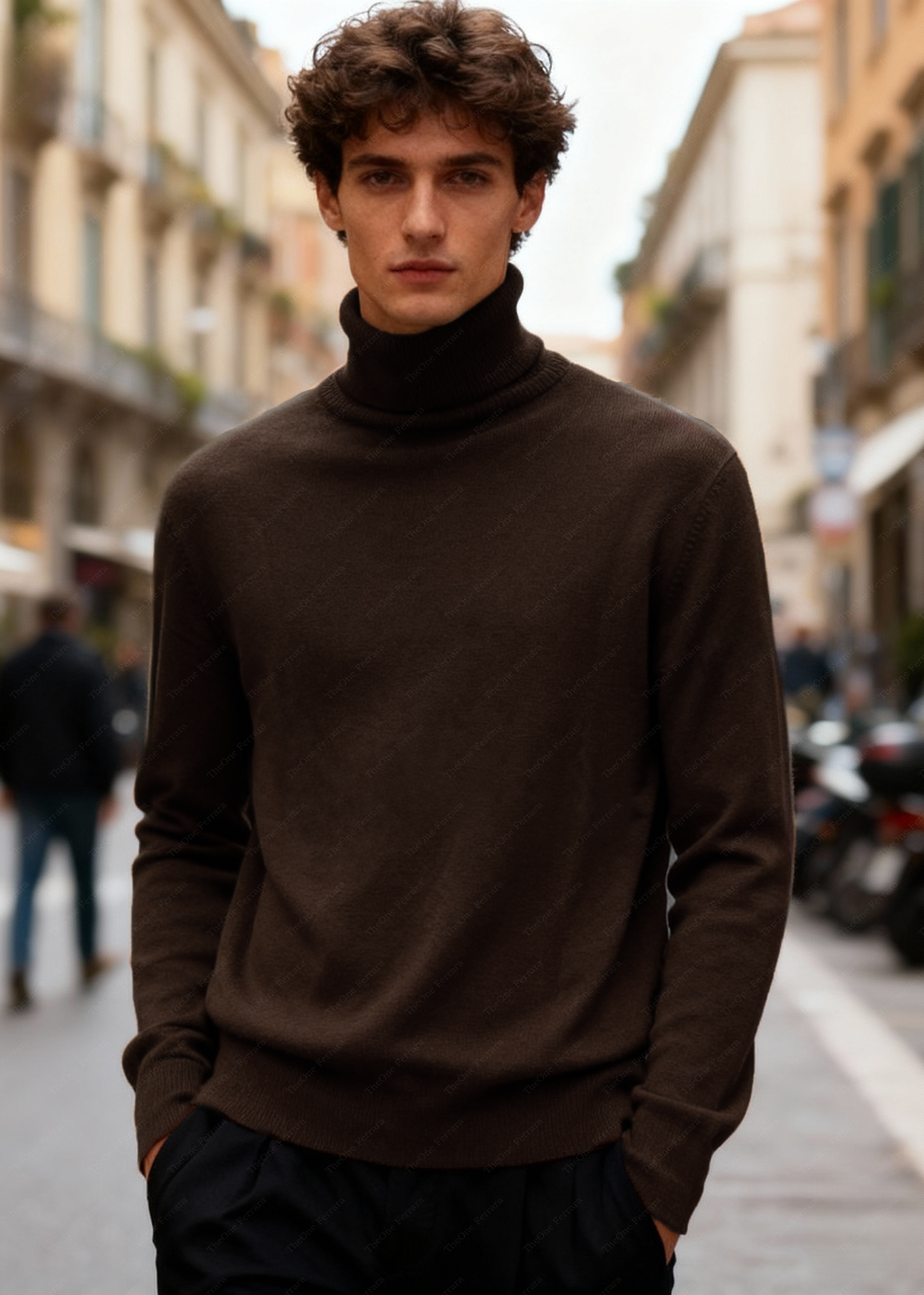 Maglione Uomo Dolcevita Classico - Doppio Collo Alto Maglia Fine Elegantec t-003 Caffe