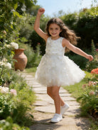 Abito da Cerimonia Bambina 2-12 Anni Elegante – Vestito con Fiori 3D e Gonna in Tulle per Matrimonio, Battesimo e Compleanno 716