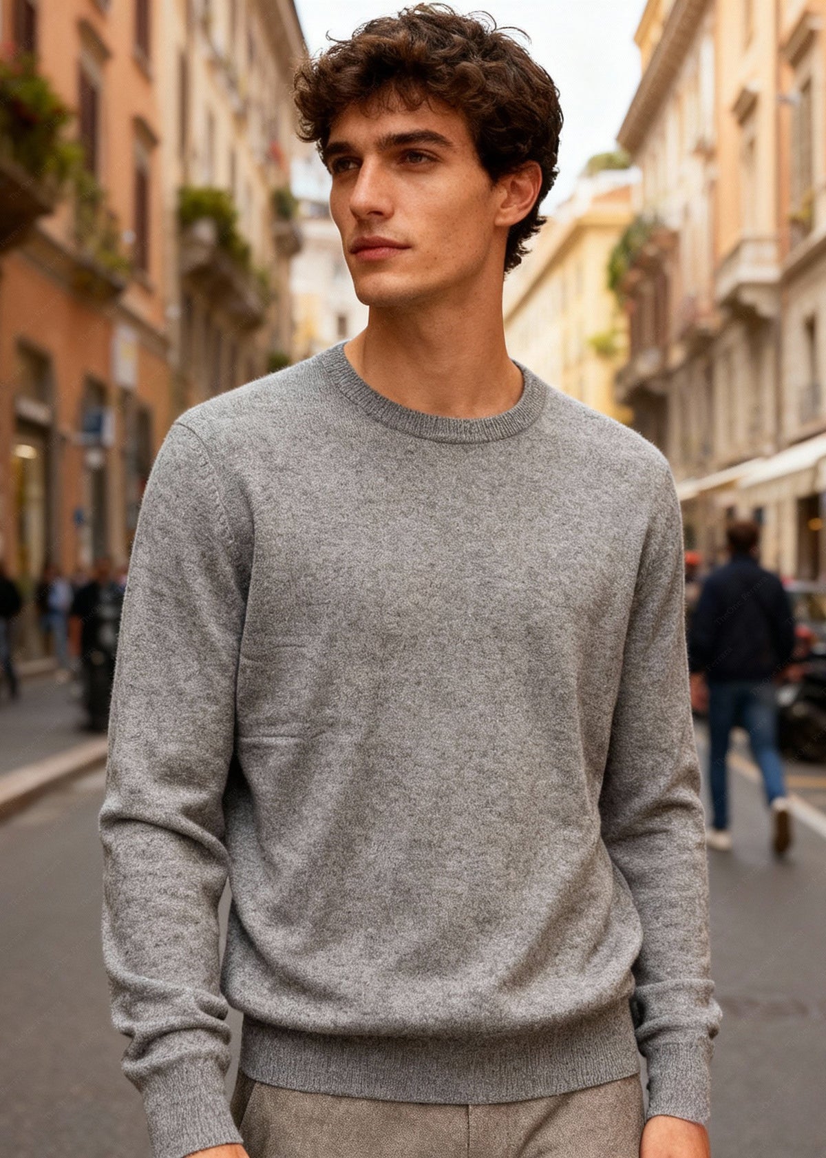 Maglione Uomo Girocollo in Viscosa - Pullover Morbido Elasticizzato-35613 Grigio