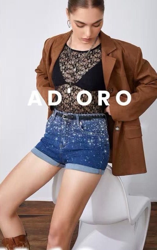 Shorts Jeans Donna con Strass – Pantaloncini Denim Vita Alta Estivi Casual 7816
