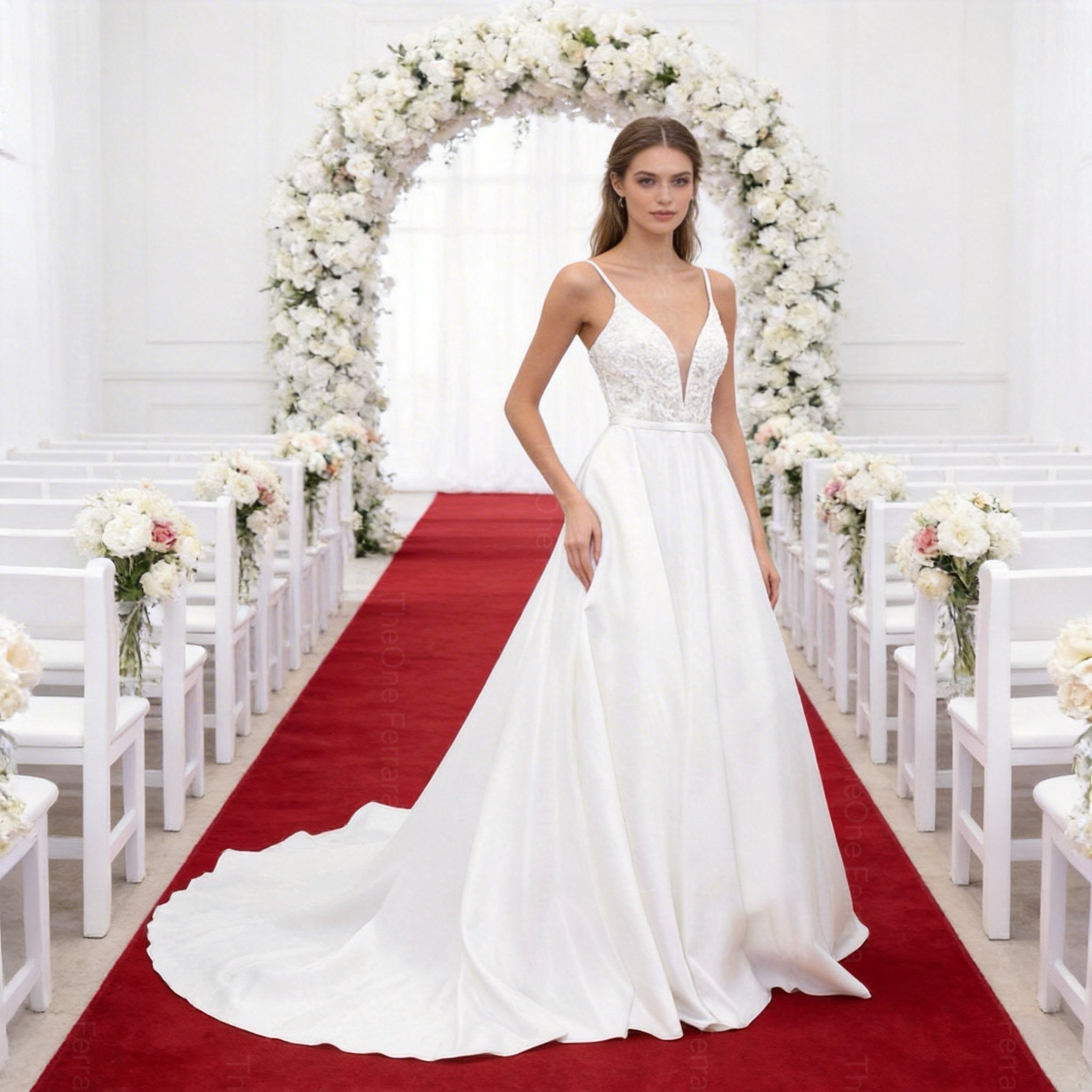 Abito da Sposa Elegante con Scollo Profondo in Pizzo – Vestito Lungo Principessa con Strascico – TheOne Ferrara -835103
