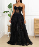 Abito da Sera Nero in Tulle con Corsetto – Vestito Lungo Elegante Bustier da Gala 521679 Nero