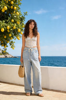 Jeans Donna Stile Boho – Pantaloni Denim Morbidi con Coulisse e Dettagli Crochet 2061