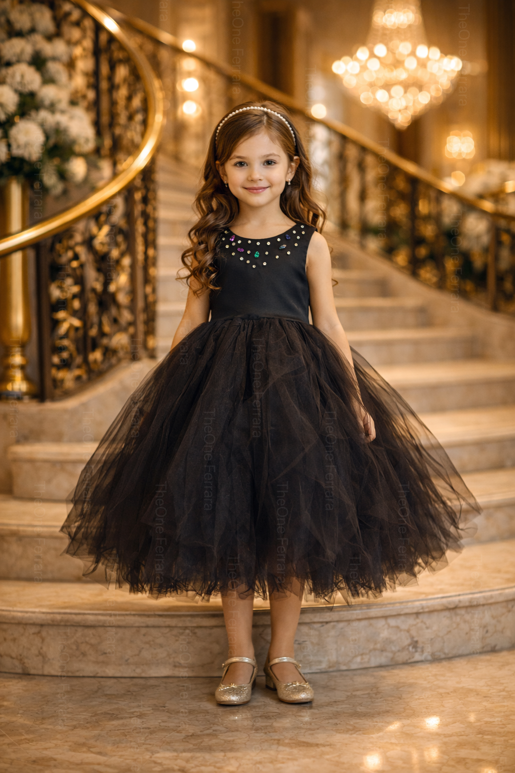 Abito Cerimonia Bambina Elegante in Tulle con Scollo Gioiello – 2-14 Anni – Rosa | Bianco | Bordeaux | Rosa Cipria – 2045