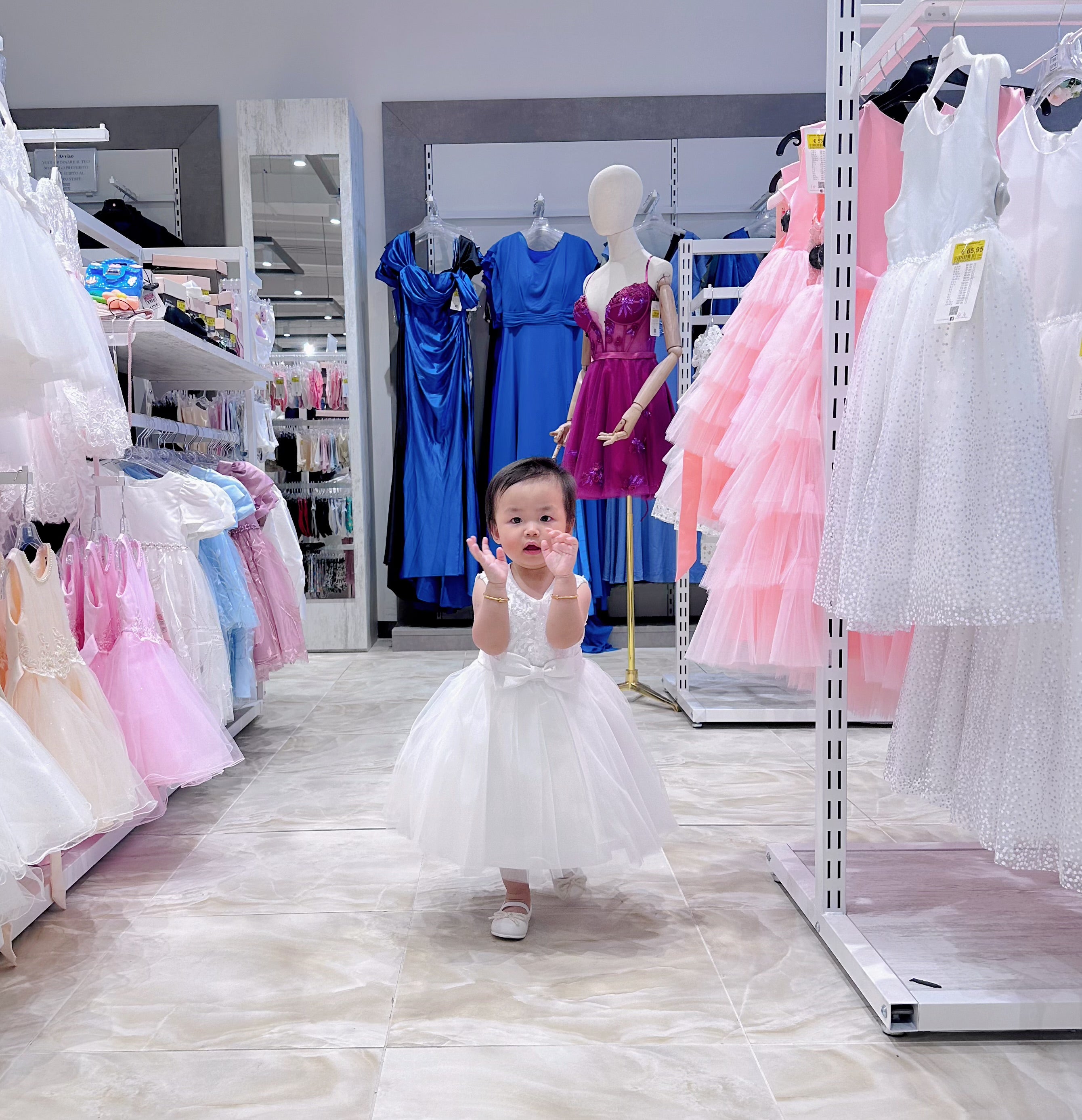 Abito da principessa per bambina - Vestito in pizzo bianco。3M-36M