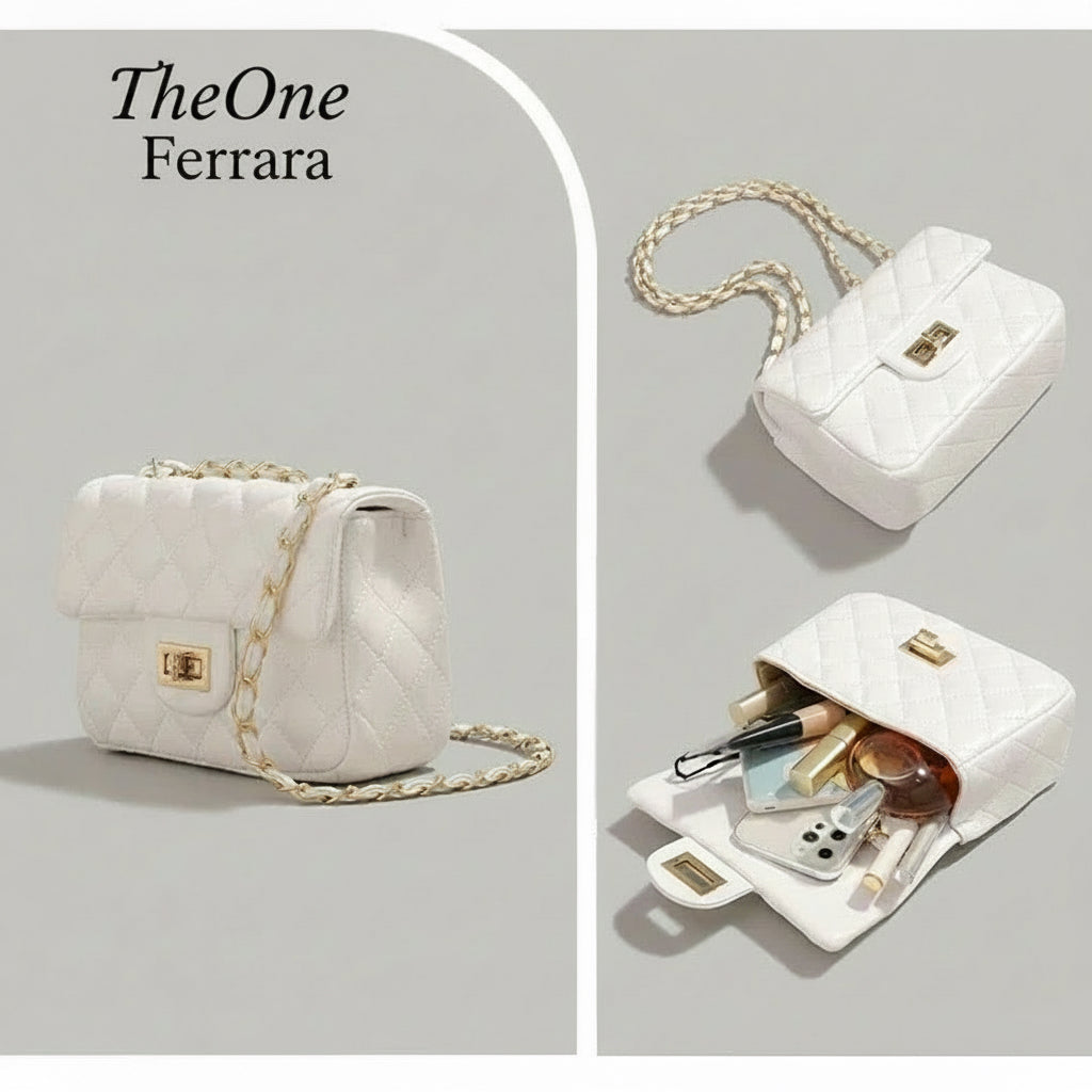 Mini Borsa Donna Trapuntata con Catena – Elegante e Compatta, Stile Italiano 9915(19×8X14cm)