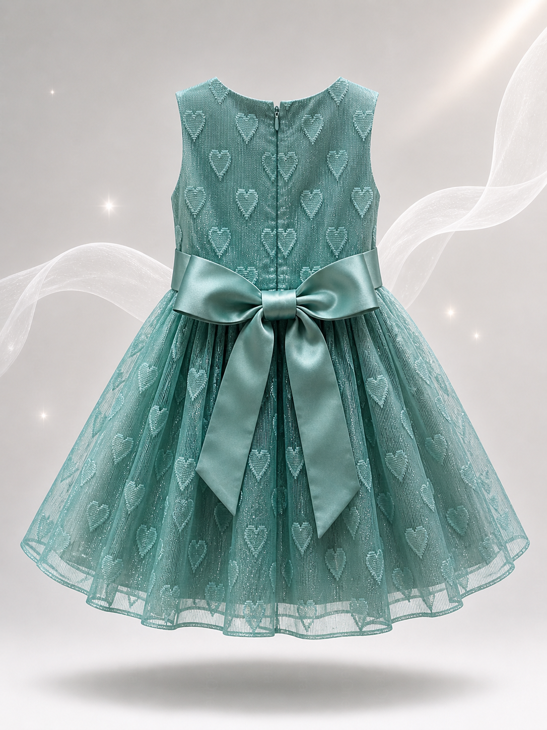 Vestito Bambina Elegante in Organza Jacquard Lurex con Fiocco