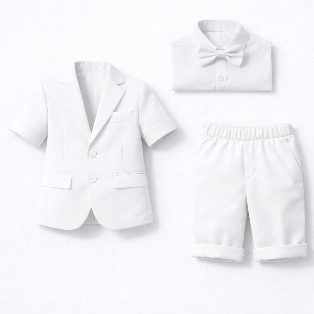 Completo Elegante Bambino Estivo 4 Pezzi con Giacca e Pantaloncini Abito Cerimonia Matrimonio 1-10Anni