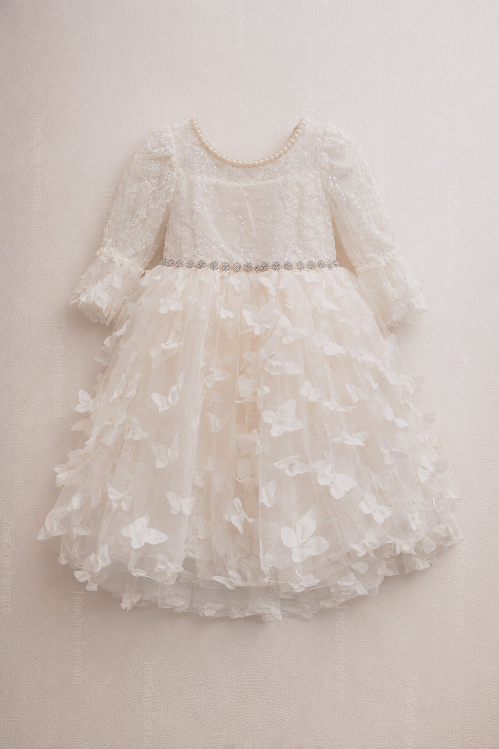 Abito Comunione Bambina Champagne in Tulle con Paillettes – 2–16 Anni- 8541 -TheOne