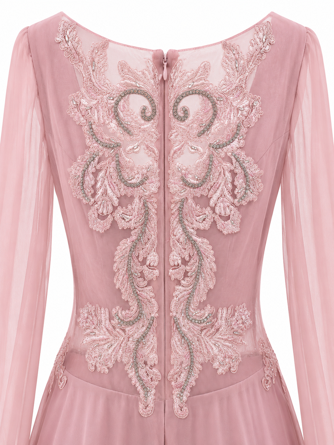 Abito Elegante Lungo in Chiffon con Mantella e Ricami