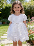 Vestito bianco bambina con perline e tulle 3M–36M Battesimo, Cerimonia, Matrimonio