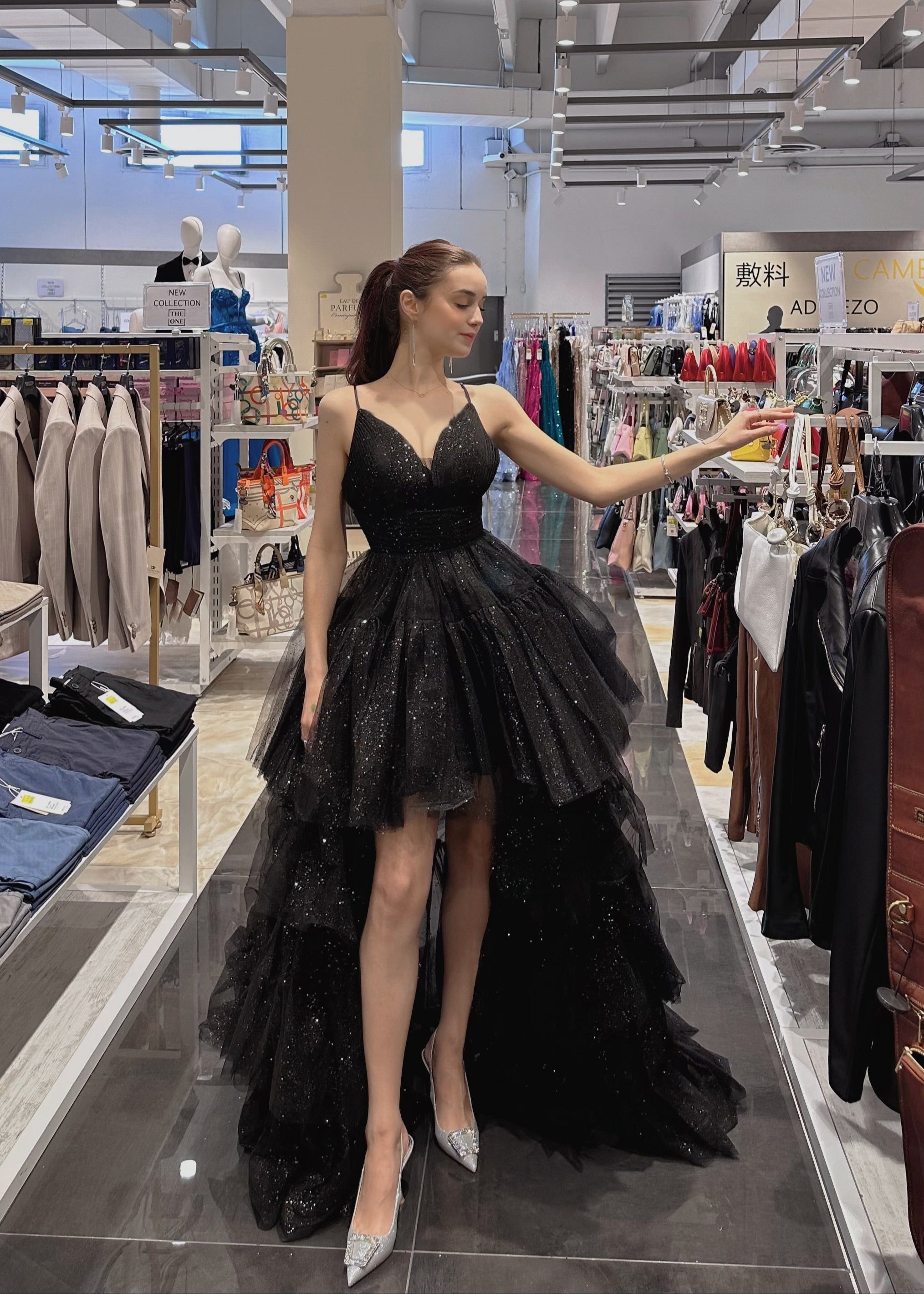 Luxury Convertible Black Evening Dress – 2-in-1 High-Low Gown L