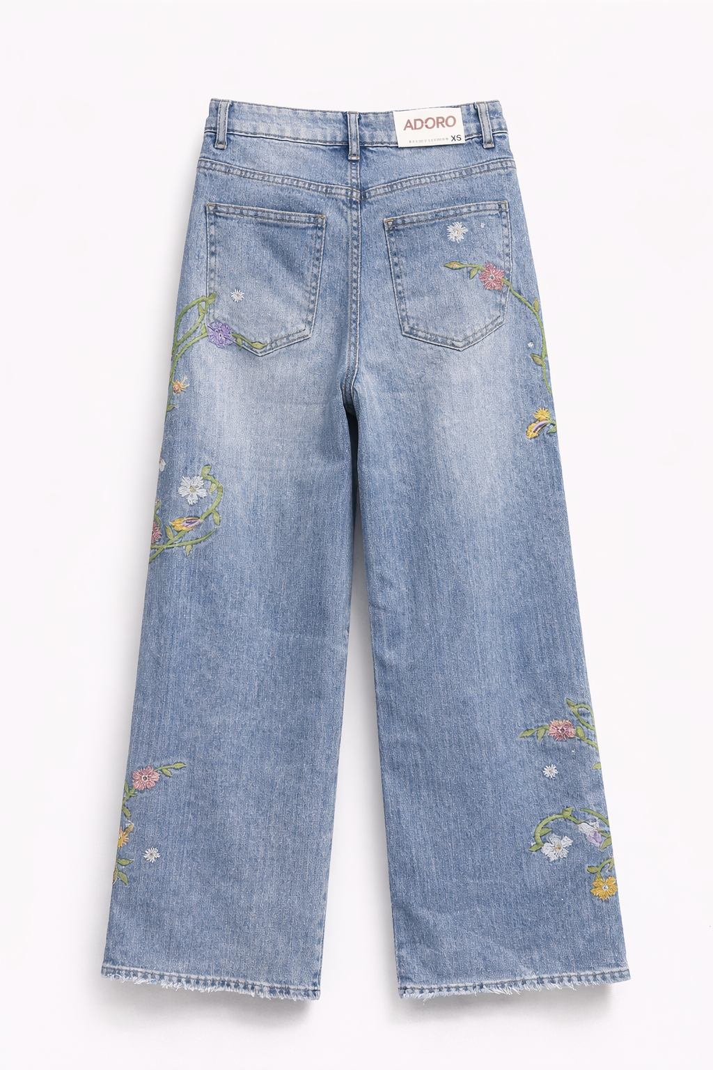 Jeans Donna Wide Leg – Denim con Ricami Floreali Vita Alta 908