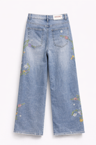 Jeans Donna Wide Leg – Denim con Ricami Floreali Vita Alta 908