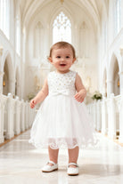 Abito Battesimo Neonata 6–36 Mesi Bianco Tulle con Fiocco-6662