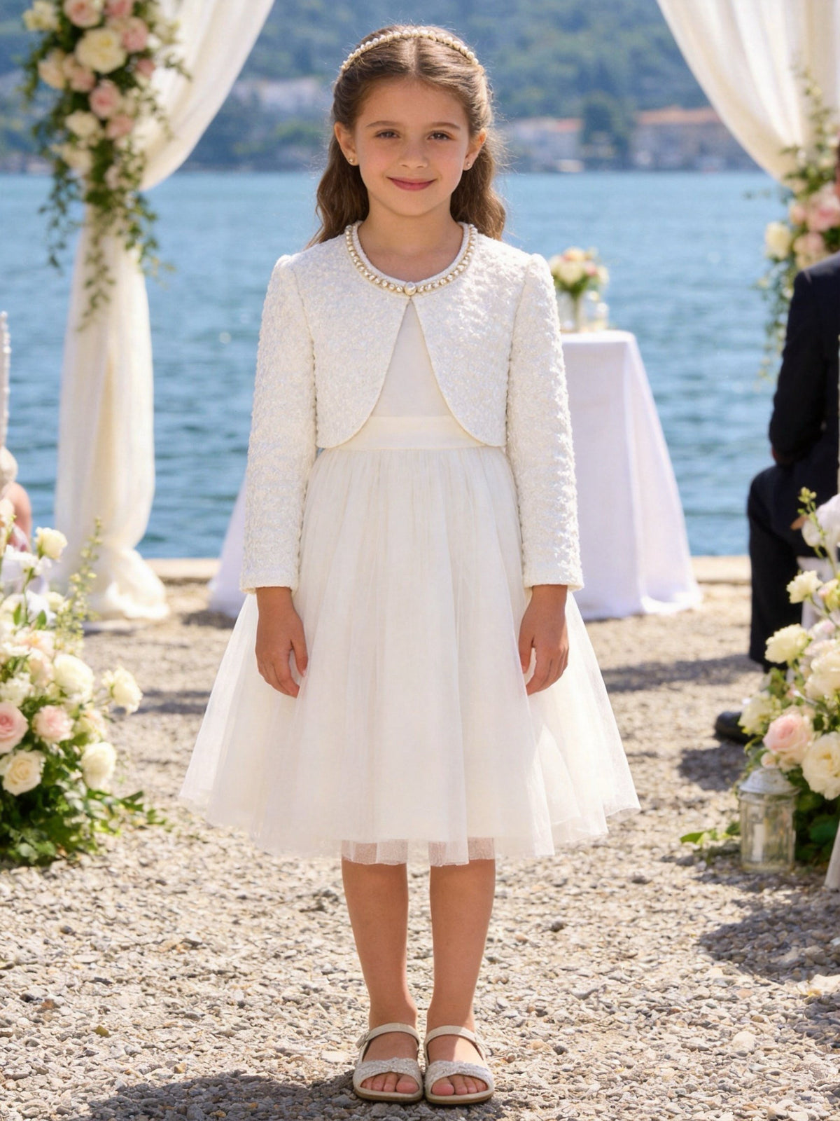 Coprispalle Bambina Elegante con Perle per Cerimonia e Comunione