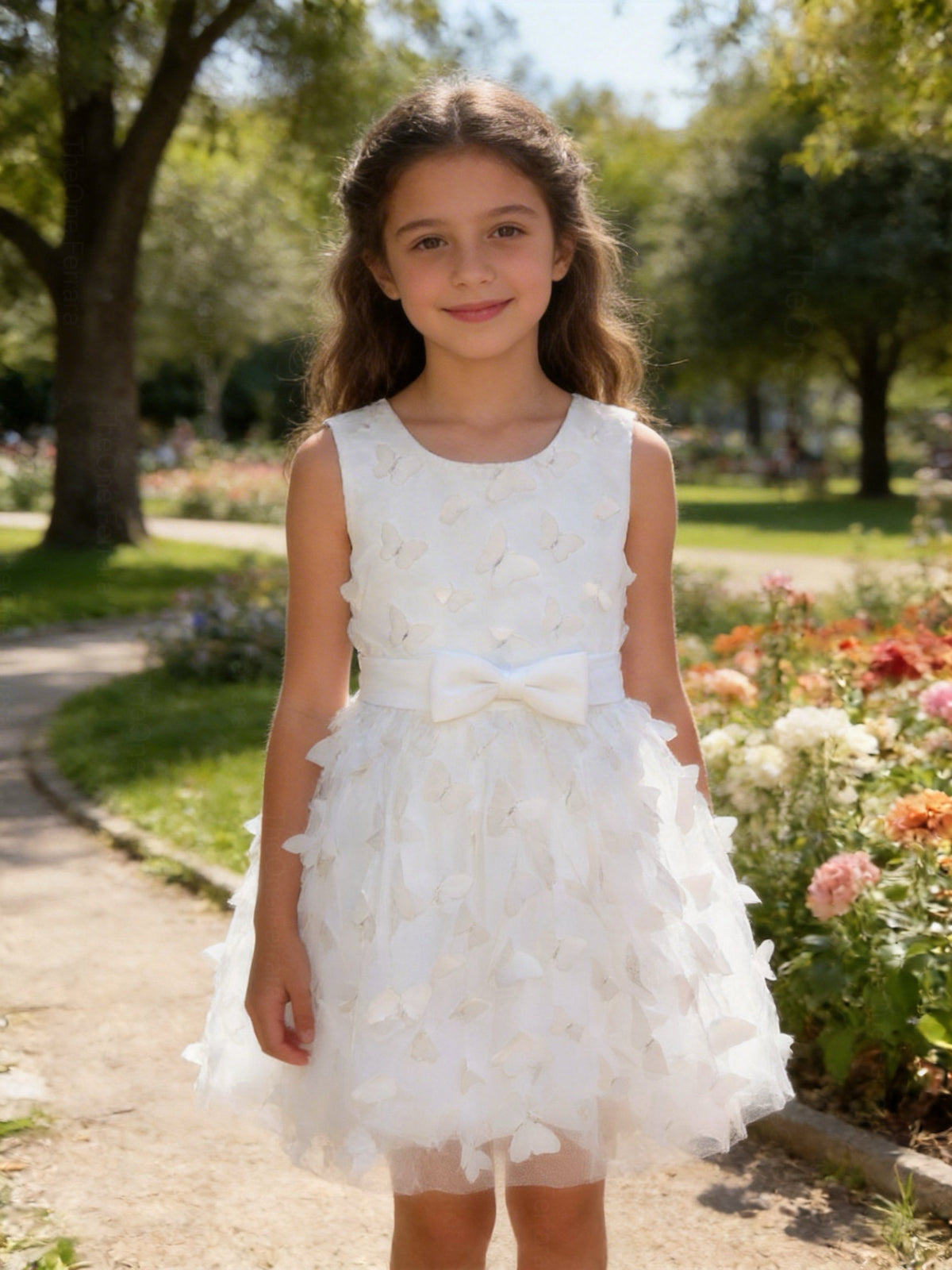 Abito da Cerimonia Bambina 2-12 Anni con Farfalle 3D – Vestito Elegante in Tulle per Matrimonio, Battesimo e Damigella 654
