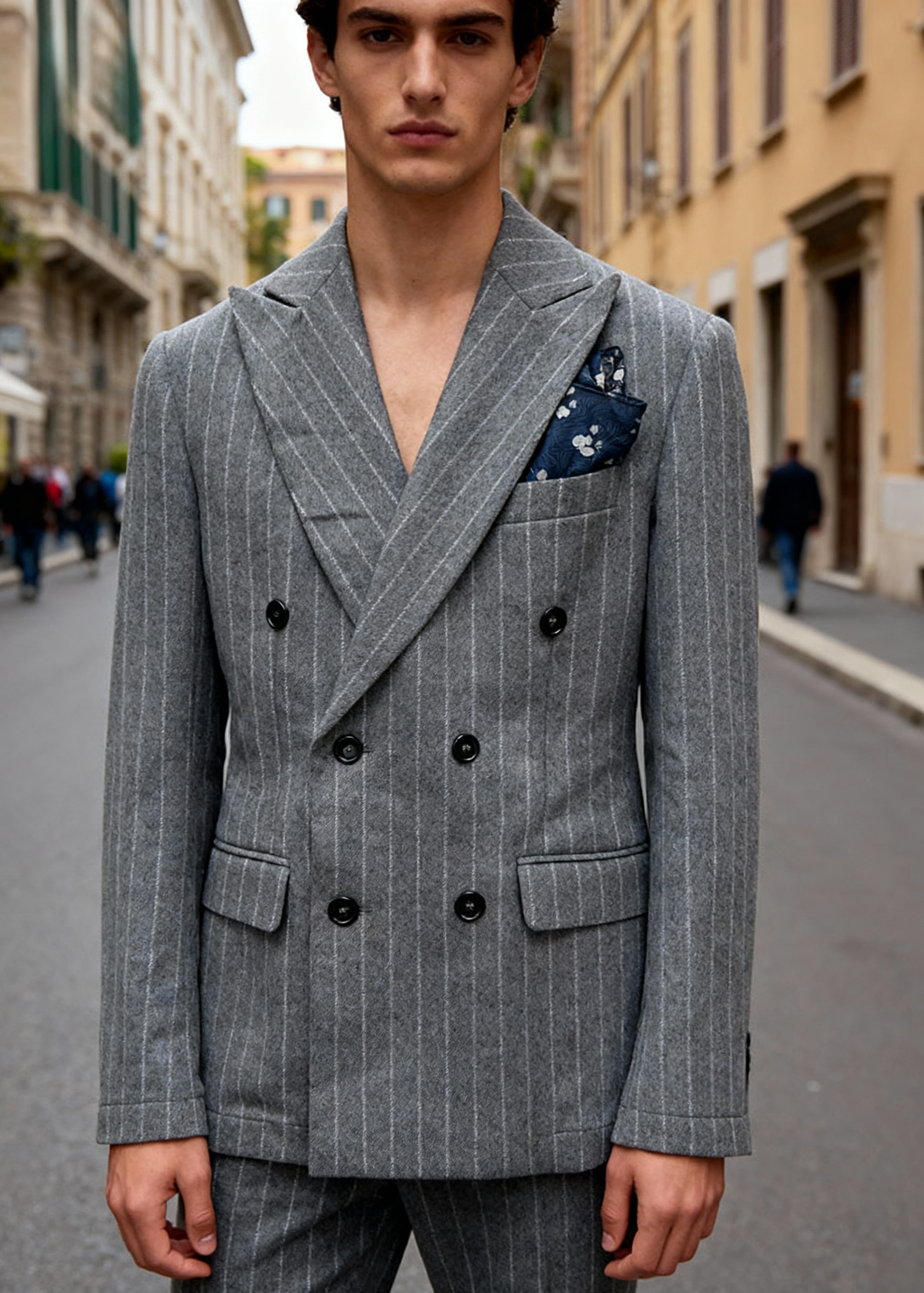 Di Lorenzo Sartoria Italiana | Giacca Doppiopetto LUNA NS | Gessato Azzurro | Tg. 48-58 Grigio