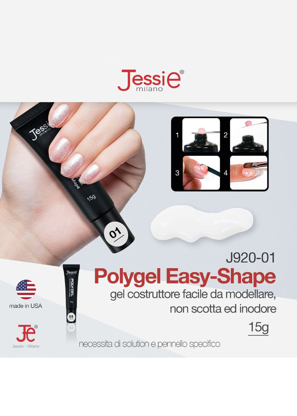 Polygel Gel Costruttore Bianco Ghiaccio 15g – Easy Shape, Inodore, UV/LED
