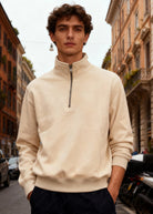 Felpa Unisex con Mezza Zip Foderata in Pile - Pullover Caldo Invernale Beige