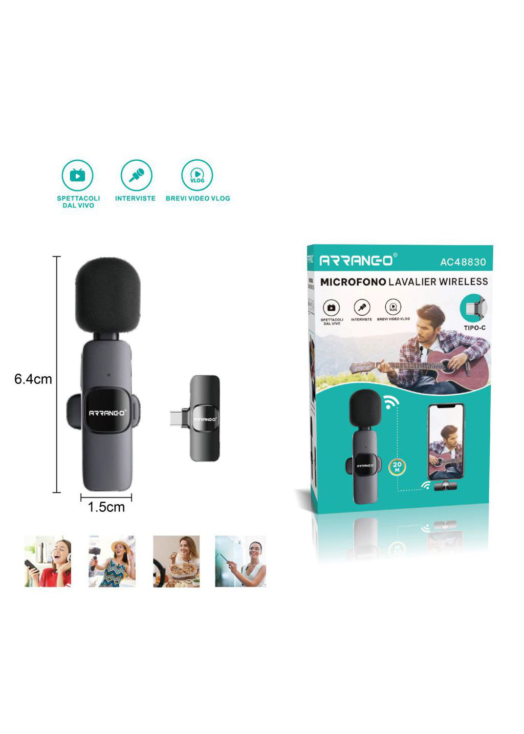 Microfono Lavalier Wireless USB-C – Plug & Play | TikTok YouTube Streaming