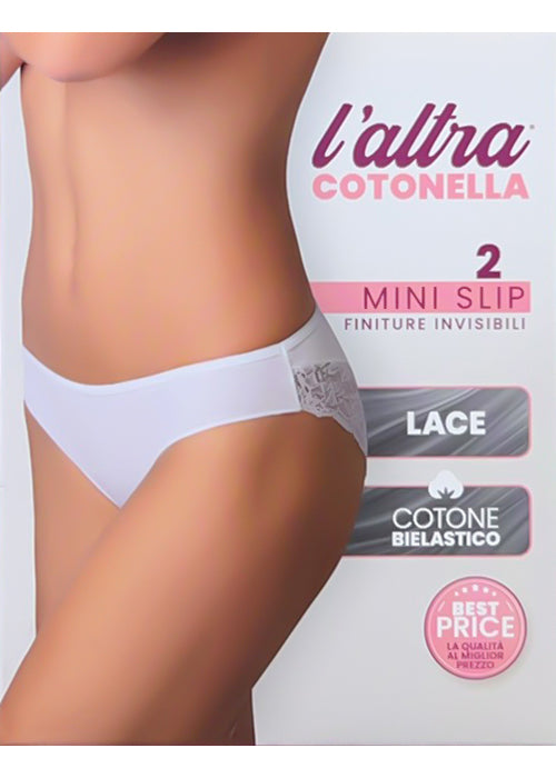 Mini Slip Donna Cotonella L'Altra con Pizzo – Confezione da 2 Pezzi