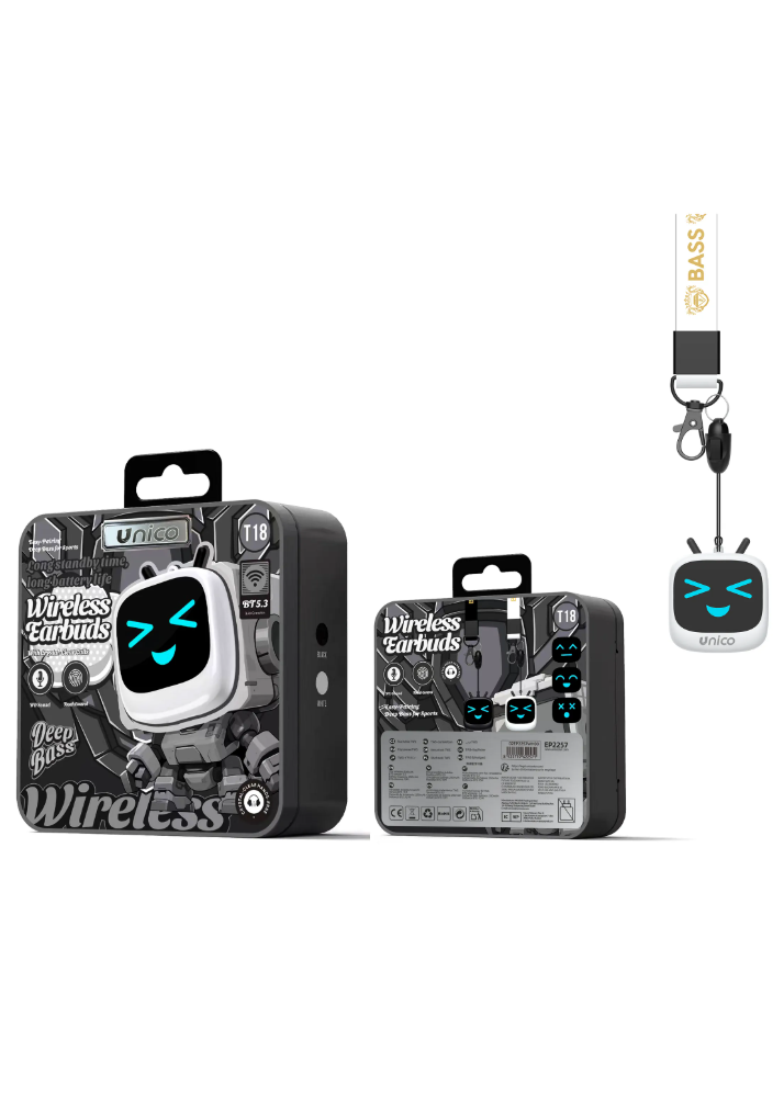 Auricolari TWS Bluetooth 5.3 LED Smiley | Cuffie Wireless Iron Box – UNICO Nero