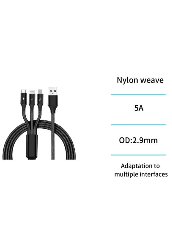 Cavo Dati 3 in 1 USB-A – MicroUSB, USB-C e Lightning | 5A 1,2m Nylon