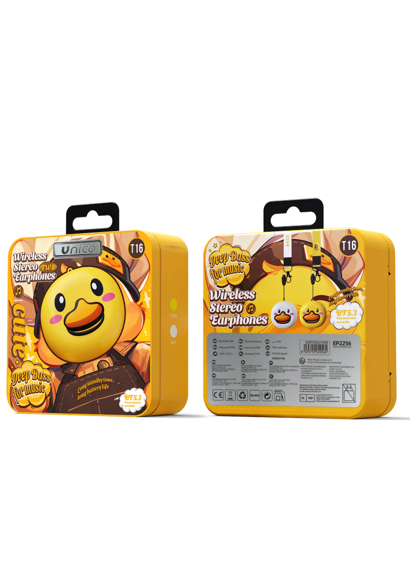 Auricolari Bluetooth TWS Anatra Gialla | Cuffie Wireless Bambini BT5.3 – UNICO Giallo