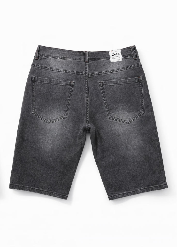 Bermuda Uomo Jeans Nero Denim Slavato Elasticizzato Effetto Vintage Estivo- RE1603