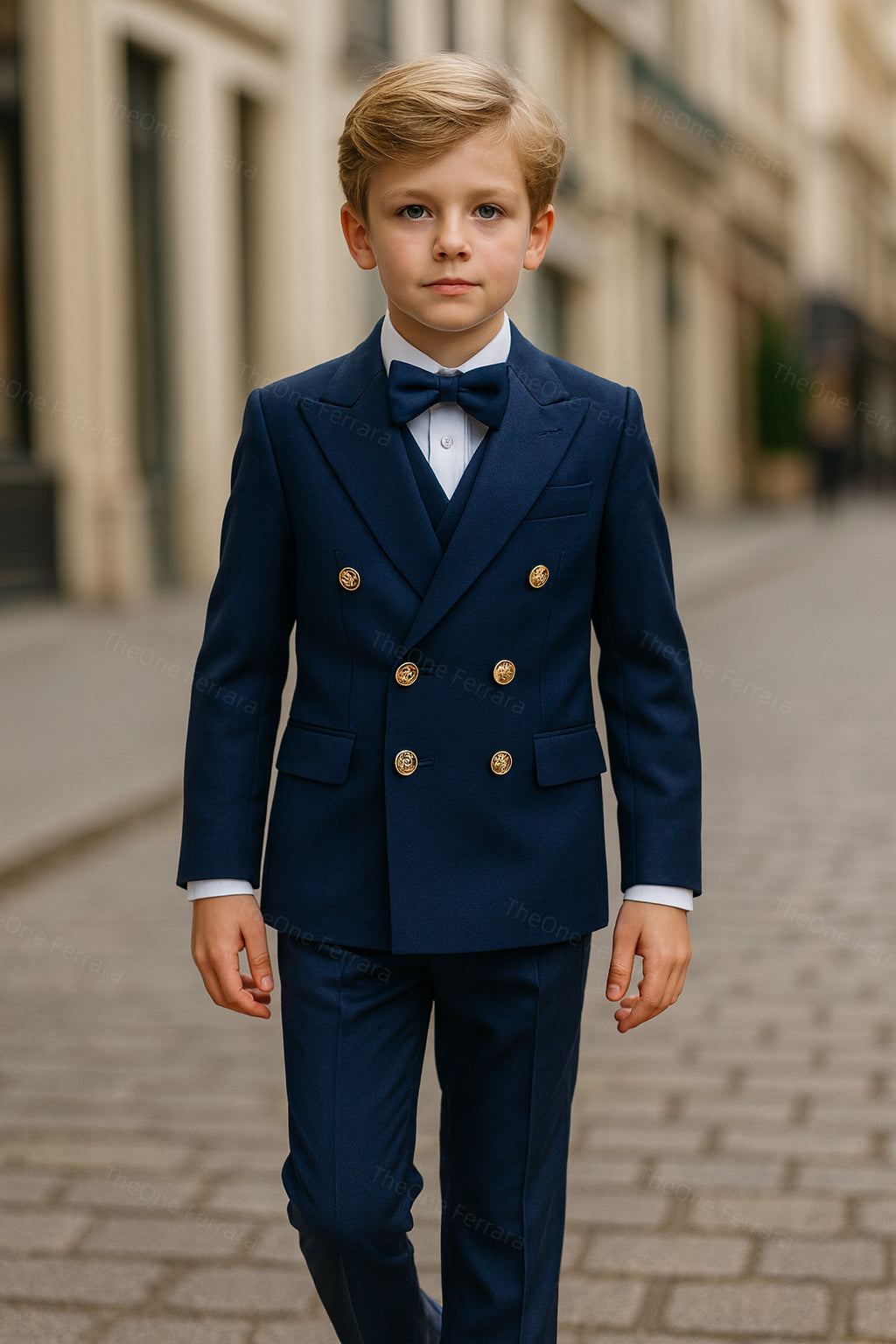 Abito da Cerimonia Bambino 1–16 Anni – Smoking Elegante Blu con Papillon-TheOne Blu 80%Poliestere 20%Cottone