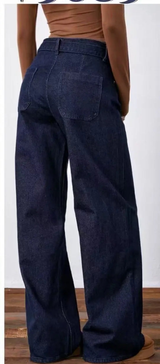 Jeans Donna Wide Leg Vita Alta Blu Scuro – Modello 5083-TheOne
