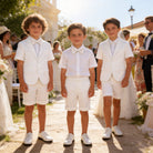 Completo Elegante Bambino Estivo 4 Pezzi con Giacca e Pantaloncini Abito Cerimonia Matrimonio 1-10Anni