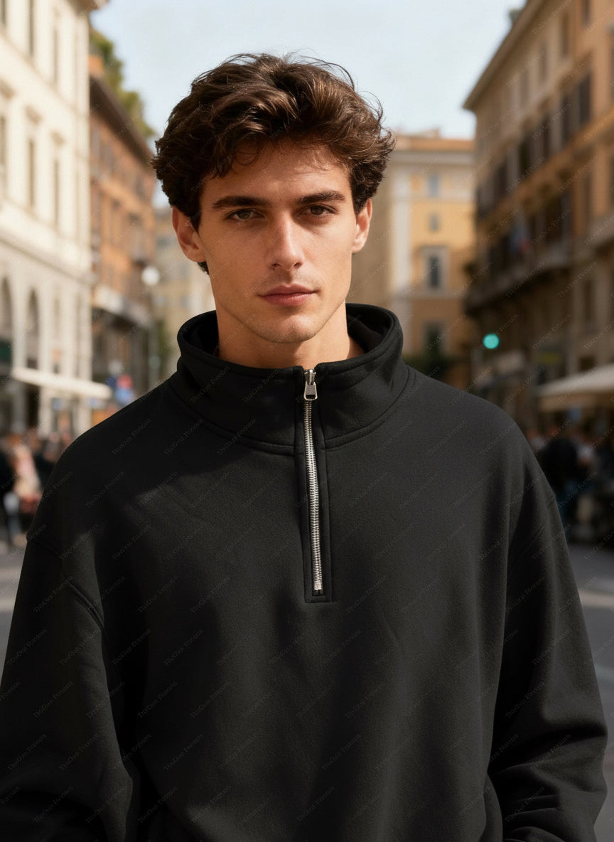 Felpa Unisex con Mezza Zip Foderata in Pile - Pullover Caldo Invernale
