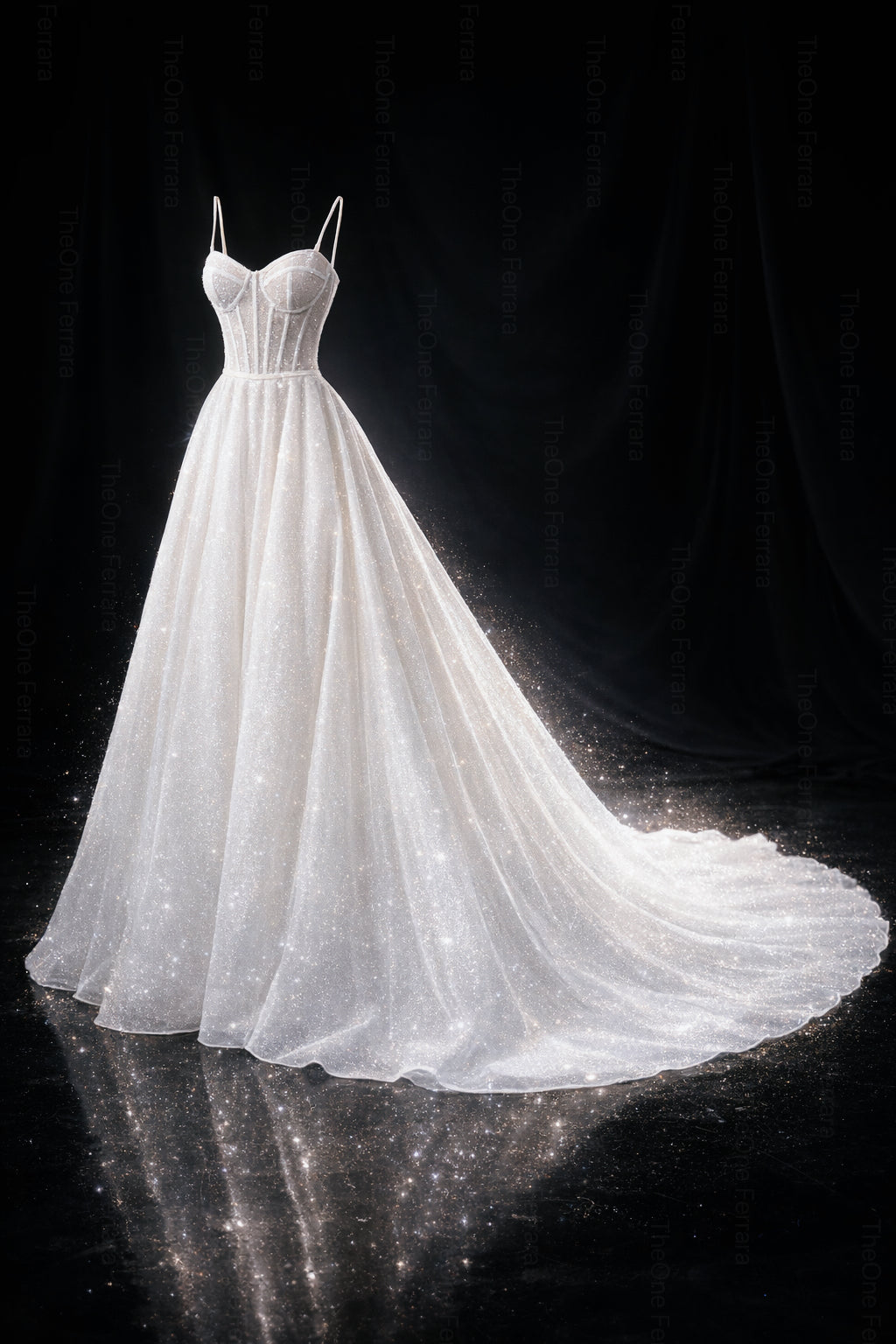 Abito da Sposa Principessa con Corsetto Nude e Strascico – Vestito Elegante in Tulle Glitter 828011 Bianco