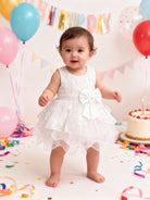 Abito da Battesimo Neonata Bianco 6–36 Mesi – Pizzo Floreale con Maxi Fiocco Cerimonia, Chiesa Compleanno 21017 Bianco 12M