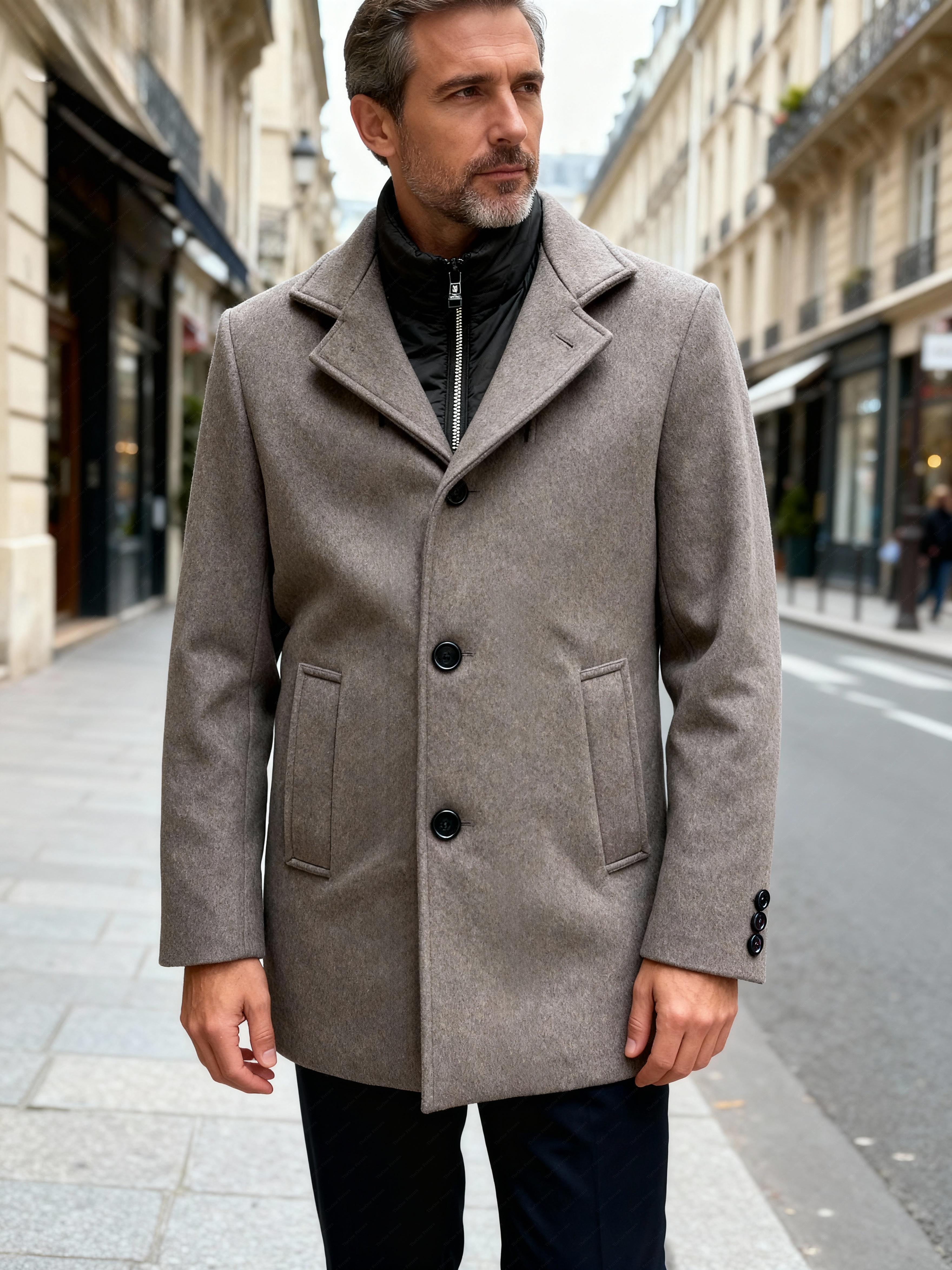 Cappotto Uomo con Pettorina Removibile – Lana e Poliestere | Sartoria Italiana 116M Grigio chiaro M