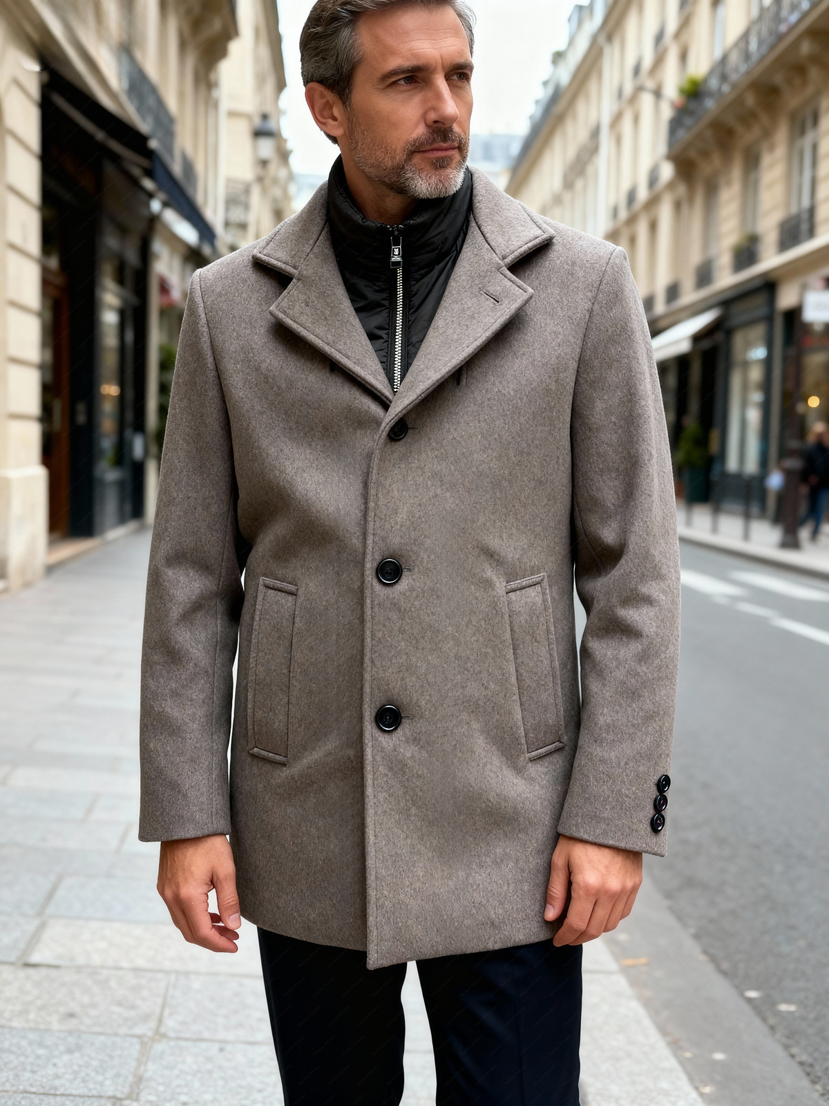 Cappotto Uomo con Pettorina Removibile – Lana e Poliestere | Sartoria Italiana 116M Grigio chiaro M